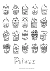 Anpassningsbar färgläggningssida Söt Djur Dryck Bubbelte