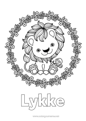 Coloriage personnalisable Mignon Fleurs Lion Animal Animaux sauvages d'Afrique