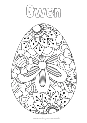 Coloriage personnalisable Fleurs Calme et zen Mandala Printemps Oeufs de Pâques Pâques Gros oeuf de Pâques Coloriages intermédiaires