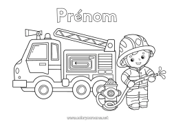 Coloriage personnalisable Camion Véhicules Pompier Coloriages intermédiaires Camion de pompier Métier Véhicules de secours et d'urgence Camions et véhicules utilitaires Métiers de la Sécurité