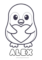 Anpassbare Malvorlage Niedlich Herz Ich liebe dich Pinguin, Pinguin Tier Vögel und fliegende Säugetiere