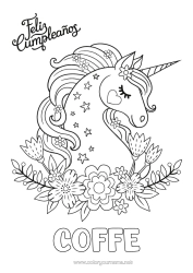 Coloriage personnalisable Anniversaire Kawaii Licorne Coloriages intermédiaires Joyeux anniversaire (français) Message Dragons, licornes et animaux fantastiques