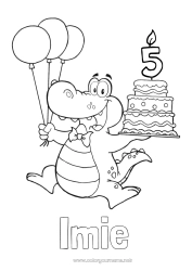 Coloriage personnalisable Bougie Gâteau Anniversaire Ballons Crocodile Animal Coloriages faciles Age fêté personnalisable Reptiles