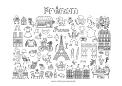 Coloriage personnalisable Géographie France Symboles Tour Eiffel Arc de Triomphe Paris Monument