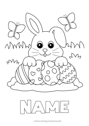 Página de desenho personalizável Coelho Borboleta Animal Ovos de Páscoa Páscoa Desenhos para colorir fáceis Insetos Animais da floresta