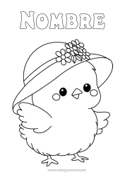 Coloriage personnalisable Printemps Poussin Animal Chapeau Coloriages faciles Animaux de la ferme