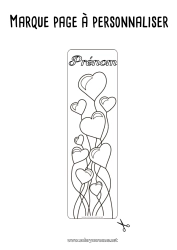 Coloriage personnalisable Coeur Bonne fête Ballons Je t'aime Saint valentin Marque page