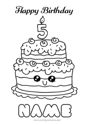 Anpassbare Malvorlage Kerze Kuchen Geburtstag Kawaii Einfache Ausmalbilder Alles Gute zum Geburtstag (Französisch) Nachricht Angepasstes Geburtstagsalter