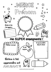 Coloriage personnalisable Activités enfants Positif Maîtresse/Maître Badge super Merci Meilleur(e) Métiers de l'éducation