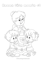 Coloriage personnalisable Mamie Bonne fête Fille Garçon Câlin
