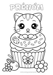 Coloriage personnalisable Chat Kawaii Cerise Fruits Cupcake Fraise Chiens et chats