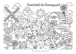 Coloriage personnalisable Mouton Poule Animal Vache Tracteur Véhicules de la ferme Ferme Coloriages complexes Animaux de la ferme Fermier Moulin Métiers de la ferme