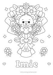 Coloriage personnalisable Fleurs Coeur Kawaii Nounou Jeux et jouets Peluche Bouquet