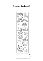 Coloriage personnalisable Gâteau Kawaii Nourriture Marque page Gourmandises, sucreries Cupcake