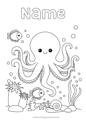 Coloriage personnalisable Animal Poisson Animaux marins ou aquatique Pieuvre, poulpe