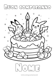 Coloriage personnalisable Gâteau Anniversaire Pokemon Manga Joyeux anniversaire (français) Message Dessin animé