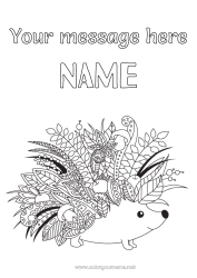 Coloriage personnalisable Hérisson Automne Animal Feuilles Zentangle Animaux de la forêt