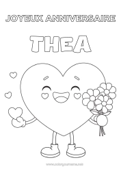 Coloriage personnalisable Fleurs Coeur Je t'aime Nounou Bouquet