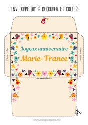 Colorear personalizable Flores Cumpleaños Pájaro Primavera Niñera Aves y mamíferos voladores Sobre para imprimir