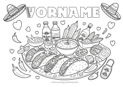 Coloriage personnalisable Mexique Sombrero Tacos Piment