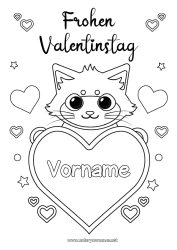 Anpassbare Malvorlage Herz Katze Valentinstag Großes Herz Hunde und Katzen