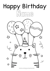 Coloriage personnalisable Chat Anniversaire Ballons Fête Animal Coloriages faciles Chiens et chats