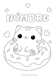 Coloriage personnalisable Chat Kawaii Animal Donuts Chiens et chats