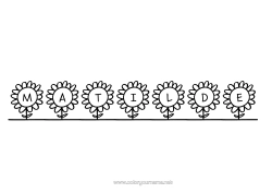 Página de desenho personalizável Flores Nome decorado