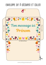 Pagina da colorare personalizzabile Fiori Compleanno Uccello Primavera Tata Uccelli e mammiferi volanti Busta da stampare