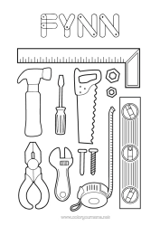 Pagina da colorare personalizzabile Attrezzi Meccanico di officina Mestieri del cantiere Professioni del trasporto