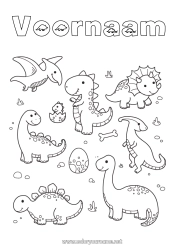 Coloriage personnalisable Kawaii Dinosaures Animal Diplodocus Tyrannosaure Tricératops