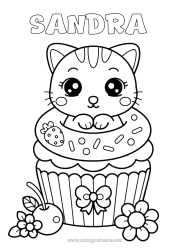 Coloriage personnalisable Chat Kawaii Cerise Fruits Cupcake Fraise Chiens et chats
