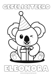 Coloriage personnalisable Mignon Cadeaux Anniversaire Kawaii Fête Animal Koala Chapeau Coloriages faciles Autres animaux du monde