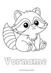 Coloriage personnalisable Mignon Kawaii Animal Animaux de la forêt Raton laveur