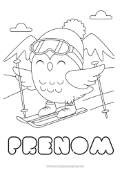 Coloriage personnalisable Sport Neige Oiseau Chouette, Hibou Animal Oiseaux et mammifères volants Ski Sports d'hiver Montagne