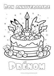 Coloriage personnalisable Gâteau Anniversaire Pokemon Manga Joyeux anniversaire (français) Message Dessin animé
