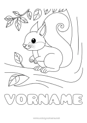 Coloriage personnalisable Kawaii écureuil Animal Arbre Animaux de la forêt