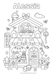 Coloriage personnalisable Mignon Kawaii Lapin Café Boisson Maison Animaux de la forêt Boutique