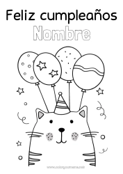 Coloriage personnalisable Chat Anniversaire Ballons Fête Animal Coloriages faciles Chiens et chats