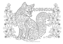 Coloriage personnalisable Loup Fleurs Mandala Chien Renard Animal Chiens et chats Animaux de la forêt