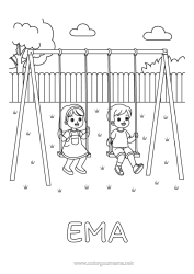 Aanpasbare kleurplaat Kind Spellen en speelgoed Schommel Buitenspellen Speeltuin