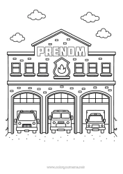 Aanpasbare kleurplaat Garage Brandweerman Veiligheidsberoepen Brandweerkazerne