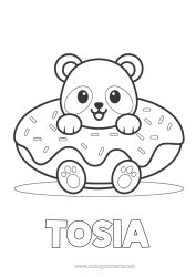 Coloriage personnalisable Mignon Gâteau Kawaii Animal Panda Donuts Coloriages faciles Autres animaux du monde