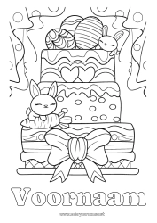 Página de desenho personalizável Bolo Aniversário Coelho Ovos de Páscoa Páscoa Animais da floresta