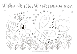 Coloriage personnalisable Fleurs Printemps Papillon Activités enfants Animal Points à relier Insectes Nombres à Relier