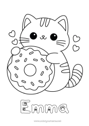 Coloriage personnalisable Mignon Chat Kawaii Animal Donuts Coloriages faciles Chiens et chats