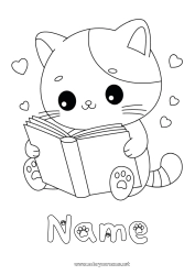 Coloriage personnalisable Mignon Coeur Chat Kawaii Animal Livre Chiens et chats Lecture