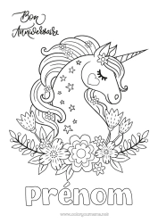 Coloriage personnalisable Anniversaire Kawaii Licorne Coloriages intermédiaires Joyeux anniversaire (français) Message Dragons, licornes et animaux fantastiques