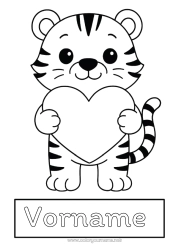 Coloriage personnalisable Coeur Kawaii Tigre Animal Coloriages faciles Animaux sauvages d'Afrique étiquette