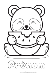Coloriage personnalisable Kawaii Animal Panda Fruits Coloriages faciles Autres animaux du monde Pastèque